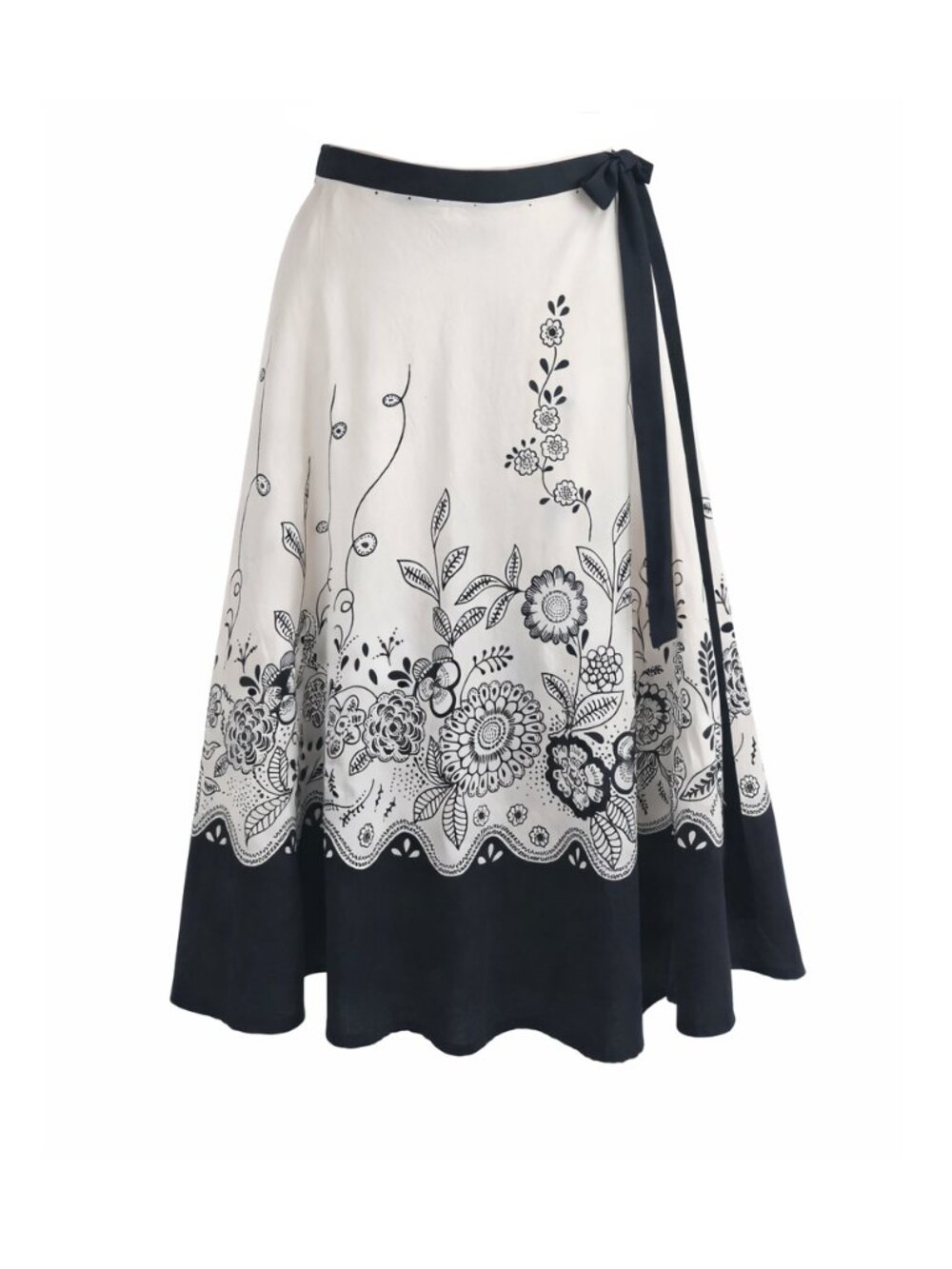 Fashionville Cotton Floral Wrap Midi Skirt